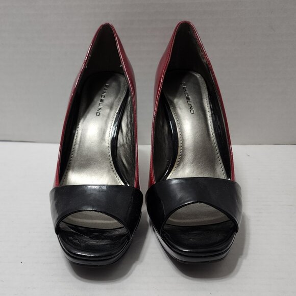 Bandolino Crepita Heels Peep Open Toe Heels - Red & Black Patent - Size 7 - Picture 2 of 7